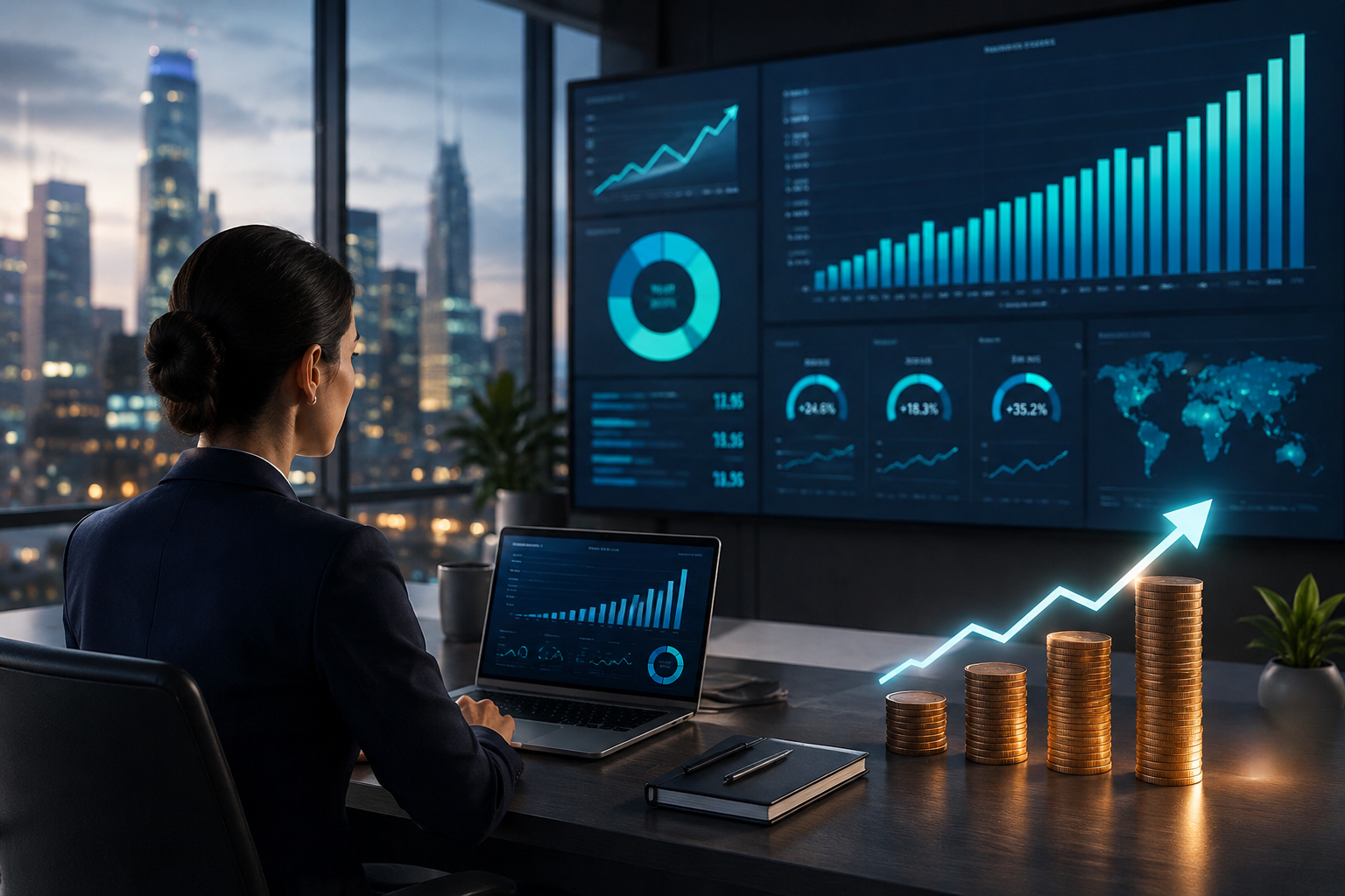 Business value growth represented through financial performance and money