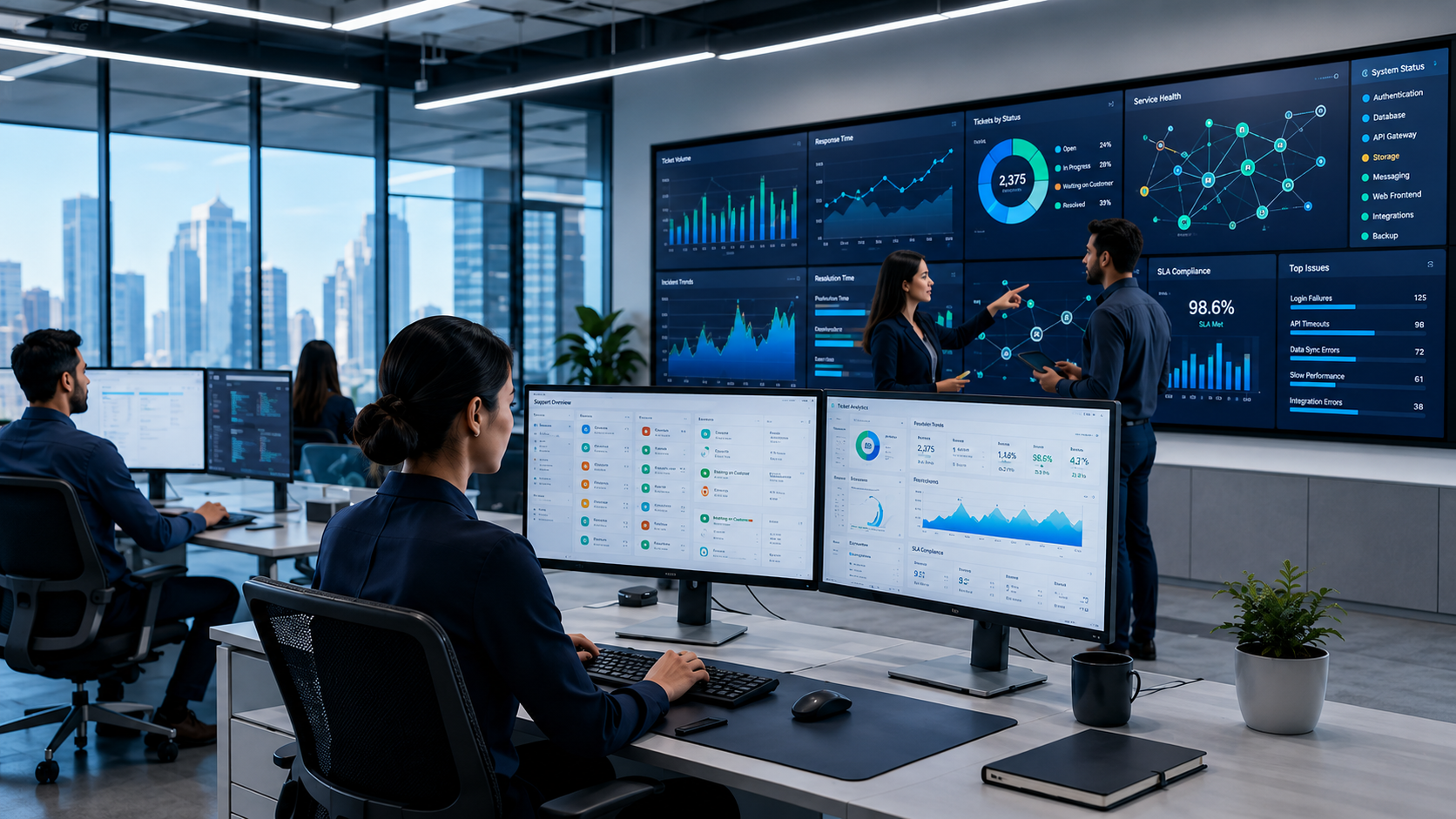 Application support operations center monitoring service performance